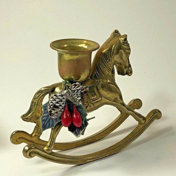 Rocking Horse Stallion Pony Solid Brass Christmas Candle Stick Holder in Box - Picture 4 of 11